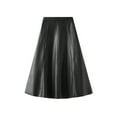 thumbnail image 1 of qolati Women's Faux Leather Skirt Elegant High Waist Pleated Flare Midi Skirt Trendy Work Night Out Party A Line Skirt, 1 of 5