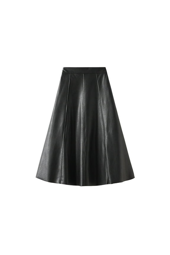 Women's Faux Leather Skirt Elegant High Waist Pleated Flare Midi Skirt Trendy Work Night Out Party A Line Skirt