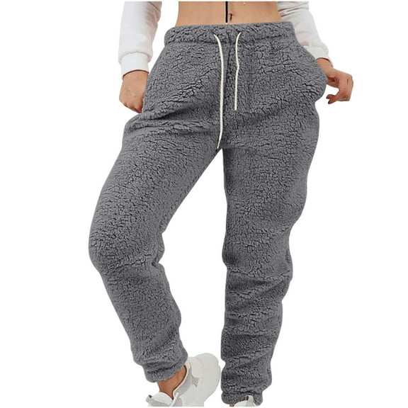 qolati Women's Fleece Jogger Sweatpants Comfy Stretch High Waisted Workout Yoga Track Pants Winter Fuzzy Loose Drawstring Cinch Bottoms Lounge Pajamas Trousers