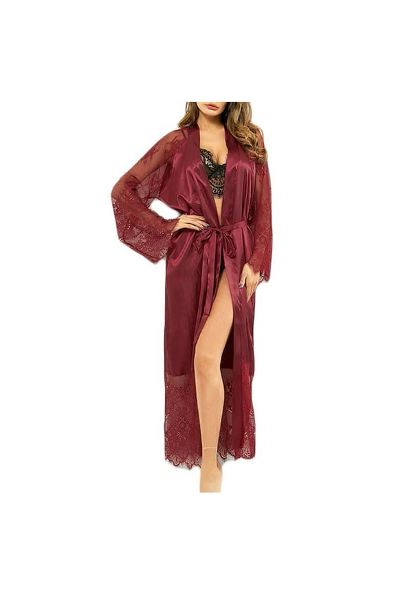 Women's Floral Lace Kimonos Robe for Bridesmaid Wedding Party Long Sleeves Dressing Gown Bathrobe Bride Robe Nightwear