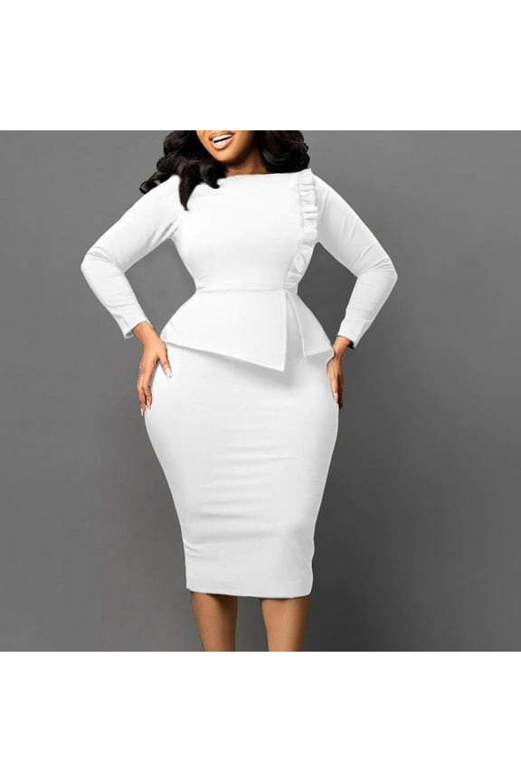 Women's Formal Dress 2023 Trendy Ruffle Wrap Suit Work Dresses Elegant Long Sleeve High Waist Business Office Dress