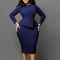 thumbnail image 1 of qolati Women's Formal Dress 2023 Trendy Ruffle Wrap Suit Work Dresses Elegant Long Sleeve High Waist Business Office Dress, 1 of 6
