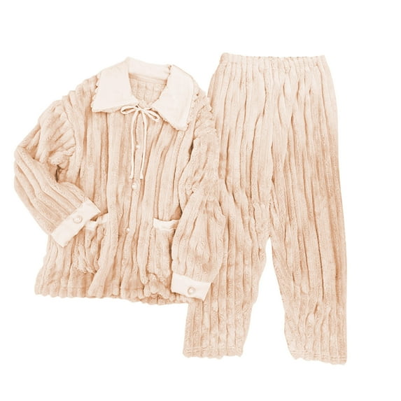 qolati Women's Fuzzy Fleece Pajama Set 2 Piece Cozy Pjs Winter Thermal Soft Plush Lounge Sets Long Sleeve Button Down Sleepwear Long Pants Sets