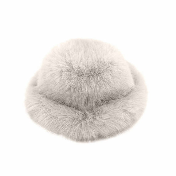 qolati Women's Fuzzy Wide Brims Faux Furs Bucket Hat Winter Warmer Fisherman Cap for Fashionable Ladies
