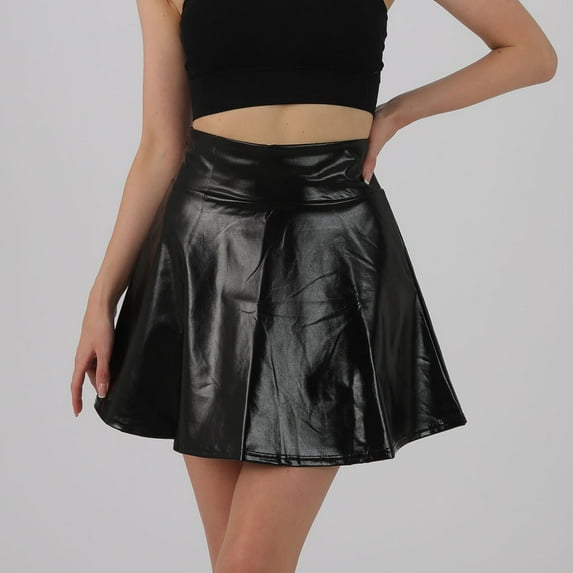 qolati Women's Glitter Pleated Mini Skirts Y2k High Waisted Flowy A-Line Short Skirt Vintage Dance Party Skating Skirt