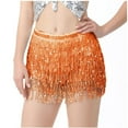 thumbnail image 1 of qolati Women's Glitter Sequin Mini Skirt Trendy Tassel Wrap Dance Short Skirt Hip Scarf Party Prom Skirts Holiday Outfits, 1 of 2