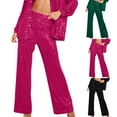 thumbnail image 1 of qolati Women's Glitter Sequin Wide Leg Pants Stretch High Waist Dressy Palazzo Flared Pants Y2k Vintage Cocktail Party Club Lounge Trousers Holiday Outfits, 1 of 5