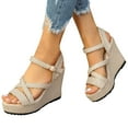thumbnail image 1 of qolati Women's High Heel Sandals Espadrille Wedge Sandals Open Toe Braideds Upper Buckled Ankle Strap Dressy Summer Wedding Shoes, 1 of 8