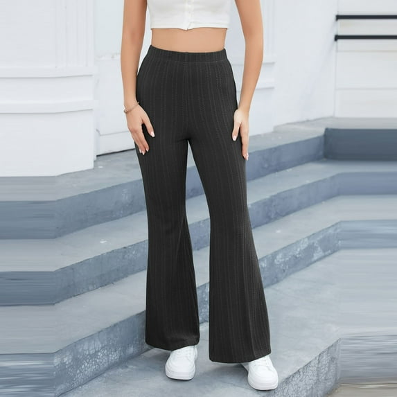 qolati Women's High Waist Yoga Pants Y2k Elastic Waist Flare Leg Palazzo Trousers Stretch Bell Bottom Slim-Fit Hippies Pants