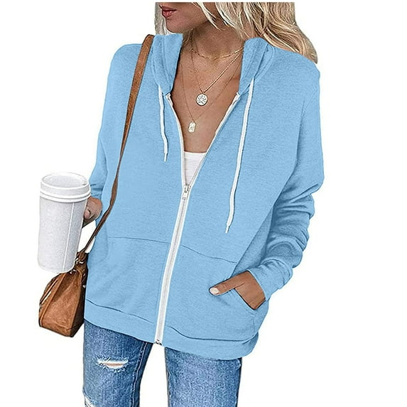 qolati Women's Lightweight Zip Up Hoodies Casual Solid Colors Long Sleeve Jacket with Pockets Y2k Fall Clothes for Women 2023