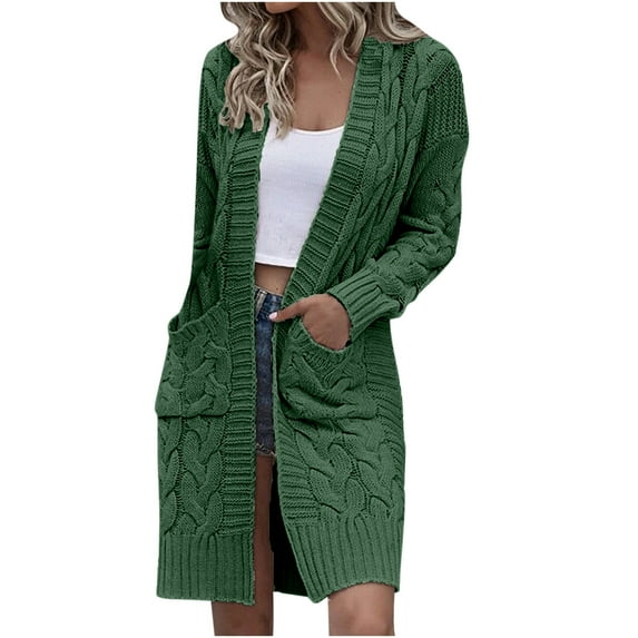 qolati Women's Long Cardigan Sweaters 2023 Fall Winter Clothes Chunky Knit Loose Open Front Cardigans Lightweight Long Sleeve Dressy Coats Outerwear with Pockets