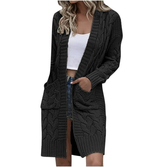 qolati Women's Long Cardigan Sweaters 2023 Fall Winter Clothes Chunky Knit Loose Open Front Cardigans Lightweight Long Sleeve Dressy Coats Outerwear with Pockets