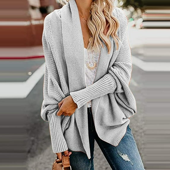 qolati Women's Long Cardigan Sweaters Casual Oversized Open Front Lantern Sleeve Kimono Cardigans Jacket 2023 Fall Winter Lightweight Cable Knitted Coat Outwear