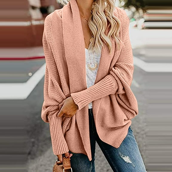 qolati Women's Long Cardigan Sweaters Casual Oversized Open Front Lantern Sleeve Kimono Cardigans Jacket 2023 Fall Winter Lightweight Cable Knitted Coat Outwear