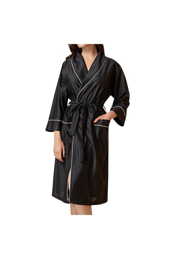 Women's Long Satin Robe Silk Kimonos Bathrobe Plus Size Long Sleeve Pures Color Sleepwear Nightgown with Pockets