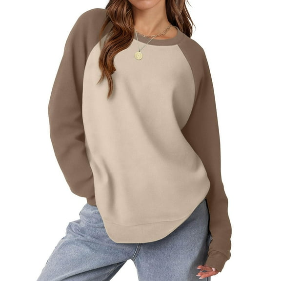 qolati Women's Long Sleeve Shirts Trendy Crew Neck Basic Tee Sweatshirts 2024 Fall Oversized Color Block Pullover Tops