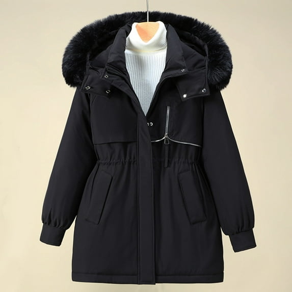 qolati Women's Long Winter Down Coats Thicken Fleece Lined Warm Puffer Jackets Plus SizeWaterproof Long Sleeve Full Zipper Buttons Parkas Jacket Outerwear