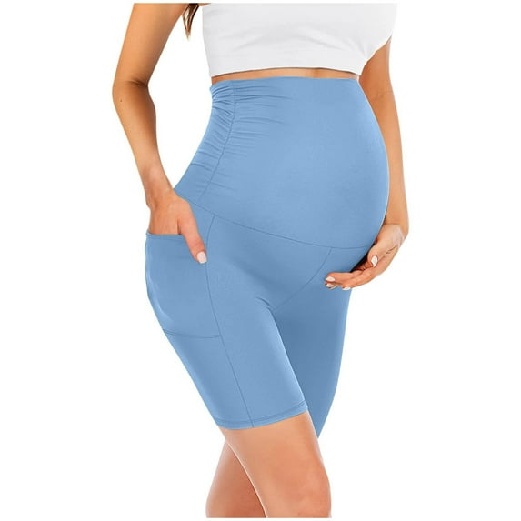 qolati Women's Maternity Yoga Shorts Over The Bellys Pregnancy Yoga Pants Summer Workout Running Active Short Pants with Pockets
