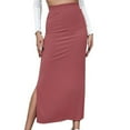 thumbnail image 1 of qolati Women's Maxi Skirt Elastic Waisted Split Thigh Rib Knit Skirt Long Bodycon A-Line Pencil Skirt, 1 of 6