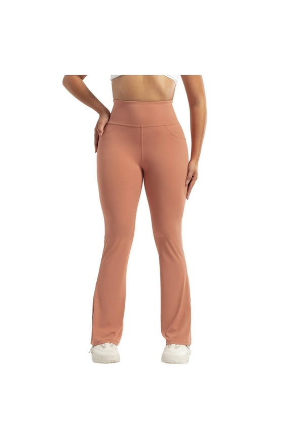 Women's Mini Flare Leggings High Waisted Tummy Control Yoga Pants Bootcut Workout Gym Casual Pants Brown L 8