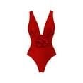 thumbnail image 1 of qolati Women's One Piece Swimsuit Ruched Tummy Control Bathing Suit Plunges Flower Red Swimwear Summer Red XL, 1 of 2