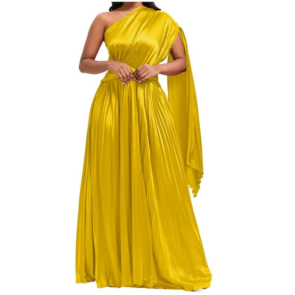 qolati Women's One Shoulder Formal Dresses 2024 Sleeveless Mermaid Satin Prom Evening Gowns Elegant Ruched Flowy High Waisted Cocktail Party Long Dresses