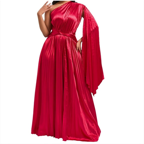 qolati Women's One Shoulder Formal Dresses 2024 Sleeveless Mermaid Satin Prom Evening Gowns Elegant Ruched Flowy High Waisted Cocktail Party Long Dresses