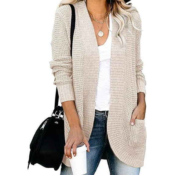qolati Women’s Open Front Cardigan Casual Long Sleeve Cable Knit Cardigans Outwear Lightweight Trendy Solid Color Oversized Sweater Jackets