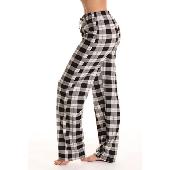 qolati Women's Pajama Pants Stretch Bottoms Cotton Drawstring Lounge Sleepwear Trousers Plaid Classic Baggy Sleep Pants with Pockets