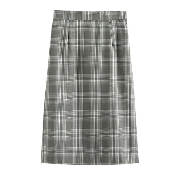 qolati Women's Plaid Midi Skirt Casual Wool Blends A-Line Wrap Work Skirt Elegant Bodycon High Elastic Waist Cocktail Party Club Skirt