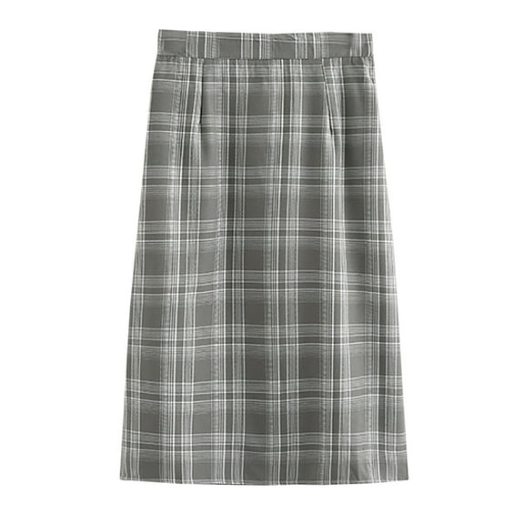 qolati Women's Plaid Midi Skirt Casual Wool Blends A-Line Wrap Work Skirt Elegant Bodycon High Elastic Waist Cocktail Party Club Skirt