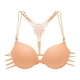 thumbnail image 1 of qolati Women's Push Up Front Closure Bra Unpadded Seamless Criss-Crosses Back Underwire Bra Adjustable Low Cut V-Neck Bralette Nude Bra, 1 of 5