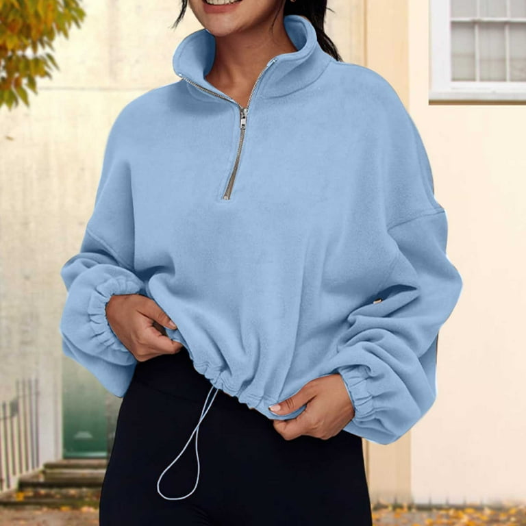 qolati Women's Quarter Zip Crop Sweatshirt Casual Trendy