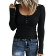 thumbnail image 1 of qolati Women's Ribbed Knit Top 2023 Dressy Button Down Slim Fit Henley T Shirts Casual Long Sleeve Solid Scoop Neck Tunic Shirts, 1 of 6