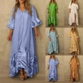 thumbnail image 1 of qolati Women's Ruffle 3/4 Sleeve Long Maxi Dress Plus Size Casual Print V Neck Button Down Shirts Dress Trendy Loose Pleated Flowy Beach Vacation Dresses 2023, 1 of 6