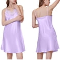 thumbnail image 1 of qolati Women's Satin Lace Nightgown Soft V Neck Negligee Silk Slip Adjustable Spaghetti Strap Sleep Dress, 1 of 2