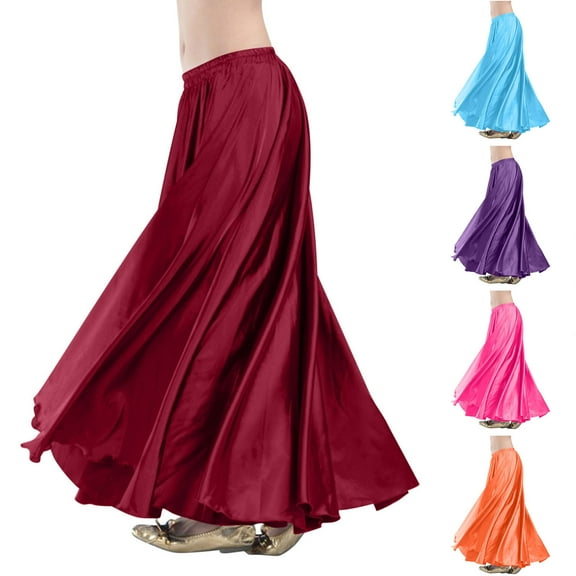 qolati Women's Satin Maxi Skirts Dressy Casual Elastic High Waisted Flowy Silk Dance Skirt Fall Elegant Cocktail Party Long Skirt Purple Free Size
