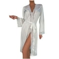 thumbnail image 1 of qolati Women's Satin Robe Silk Kimonos Bathrobe for Bride Long Bridesmaids Wedding Party Lace Trim Belted Loungewear Sleepwear, 1 of 9