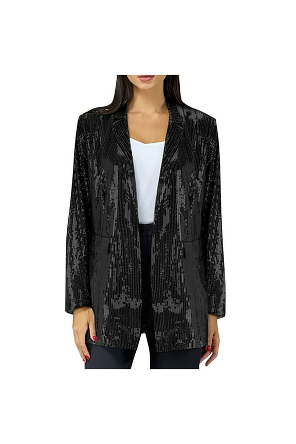 Women's Sequin Blazer Jackets Glitter Sparkly Open Front Blazers & Suit Jackets Business Casual Long Sleeve Cardigan Coats with Pockets Holiday Outfits