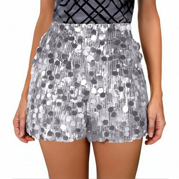 qolati Women's Sequin Shorts Low Elastic Waist Sparkly Bermuda Shorts Y2k Party Club Mini Booty Shorts