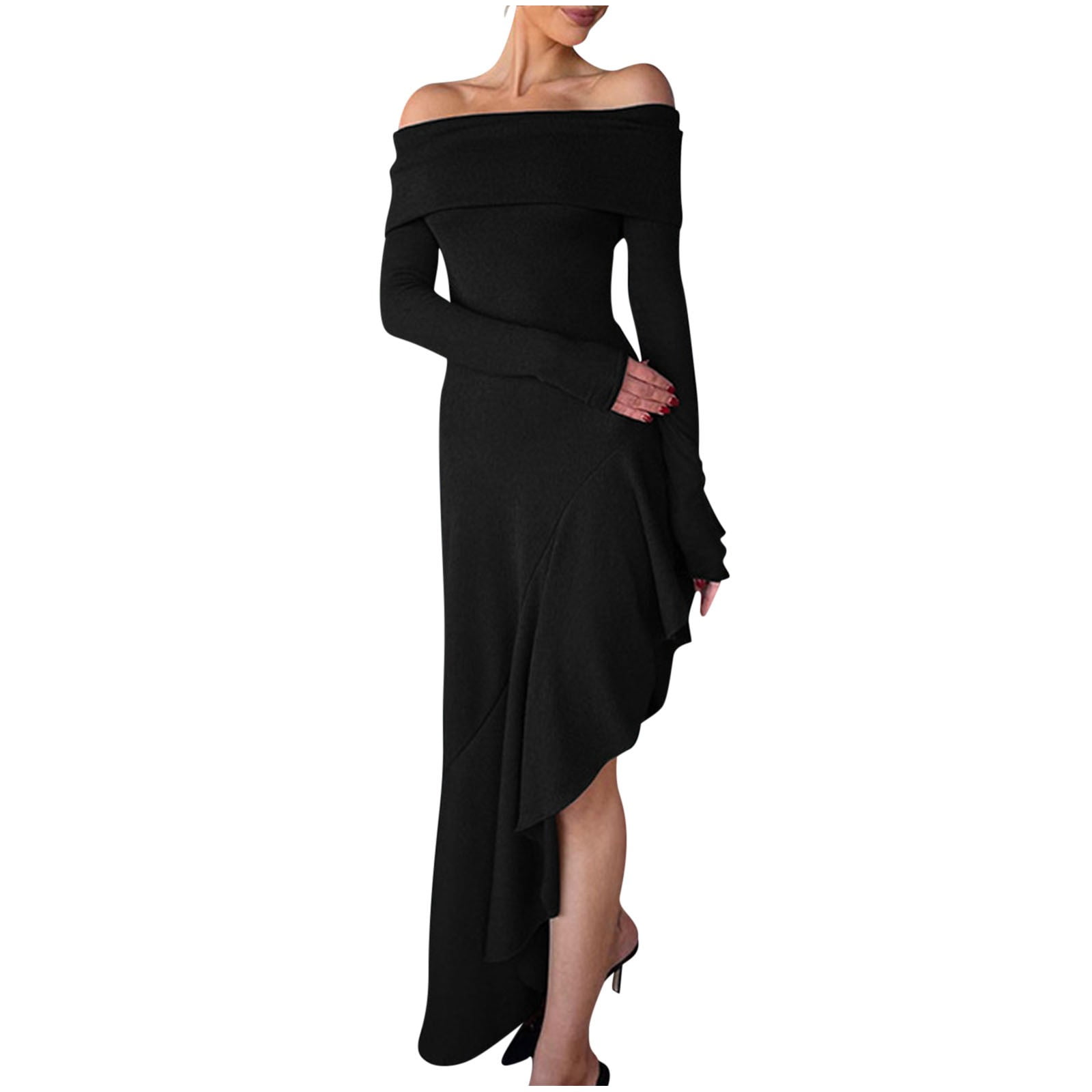 Sequ off the Shoulder Formal Dress Cocktail High Waist Sequ Dress
