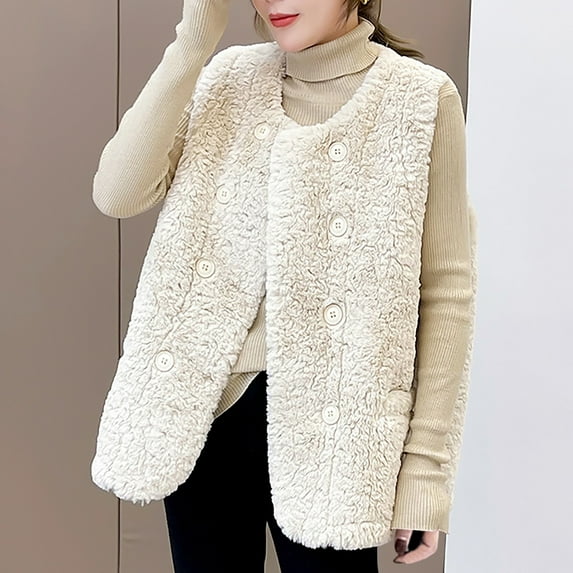 qolati Women's Shaker Fleece Vest Casual Sleeveless Sherpa Vests Jacket Lightweight Button Down Waistcoat Outerwear with Pockets