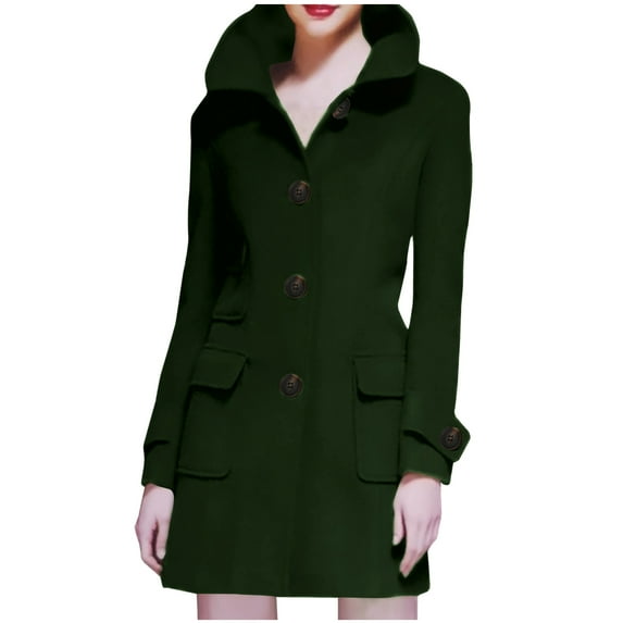 qolati Women's Single Breasted Wool Blends Coat Winter Notched Lapel Collar Peacoat Fall Winter Business Work Long Trench Coat Outwear