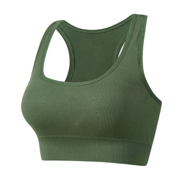 qolati Women's Sports Bras Ribbed Seamless Racerback Padded Wirefree Padded Bra Crop Tank Top Yoga Workout Undershirts M