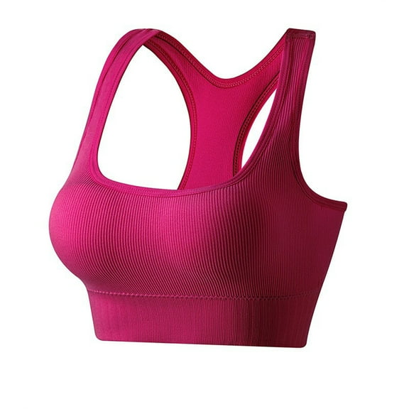 qolati Women's Sports Bras Ribbed Seamless Racerback Padded Wirefree Padded Bra Crop Tank Top Yoga Workout Undershirts Wine XXL