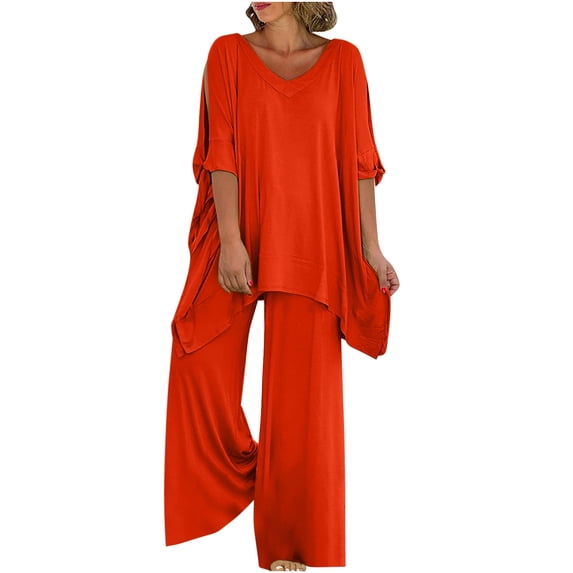 qolati Women's Summer 2 Piece Outfits 2024 Casual Cotton Linen Short Sleeve Flowy Tops and Wide Leg Pants Lounge Sets Dressy Beach Vacation Matching Sets