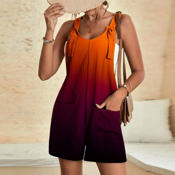 qolati Women's Summer Casual Shorts Jumpsuit 2023 Plain Scoop Neck Tank Overalls Trendy Sleeveless Loose Fit Rompers with Pockets