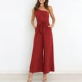 thumbnail image 1 of qolati Women's Summer Rompers One Shoulder Sleeveless Tie Strap Belted Waist Overalls Elegant Flowy Cocktail Party Jumpsuit with Pockets, 1 of 6