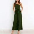 thumbnail image 1 of qolati Women's Summer Rompers One Shoulder Sleeveless Tie Strap Belted Waist Overalls Elegant Flowy Cocktail Party Jumpsuit with Pockets, 1 of 6