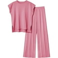 thumbnail image 1 of qolati Women's Sweater Set 2 Piece Oversized Lounge Set Cap Sleeve Knit Pullover Tops Vest High Waisted Wide Legs Pants 2024 Fall Outfits, 1 of 2